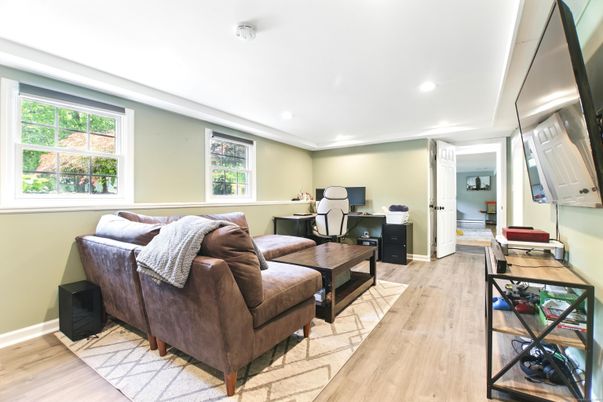 Home Office, Interior, Living room, Recessed Lighting, Wood Texture Flooring