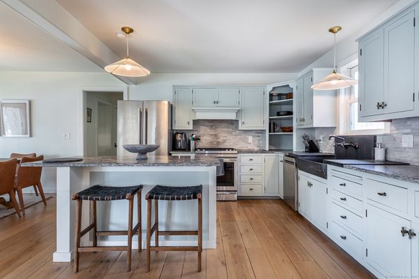 Interior, Kitchen, Pendant Lights, Stainless Steel Appliances, Wood Texture Flooring