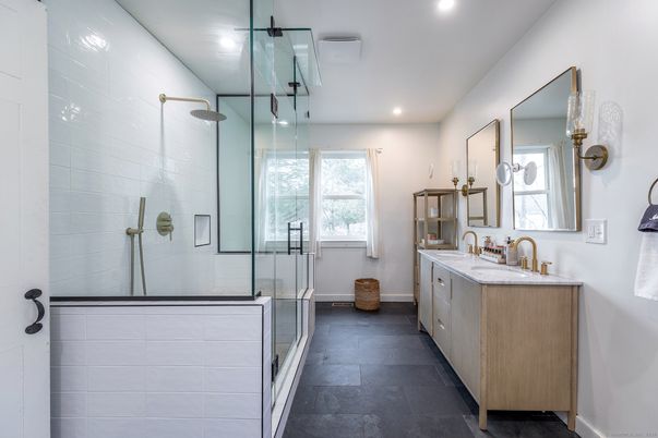 Bathroom, Dual Sink Vanities, Glass Shower, Interior, Recessed Lighting