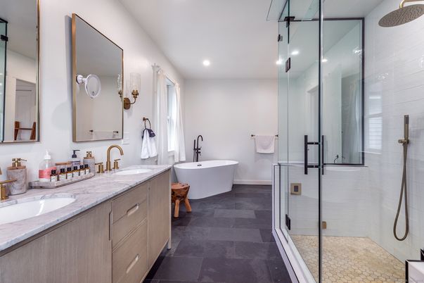 Bathroom, Dual Sink Vanities, Free Standing Baths, Glass Shower, Interior, Recessed Lighting