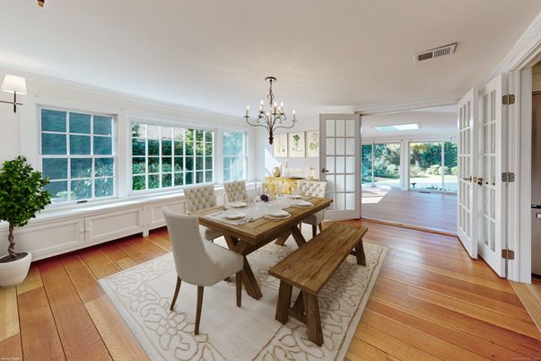 Chandelier, Dining room, Interior, Wood Texture Flooring