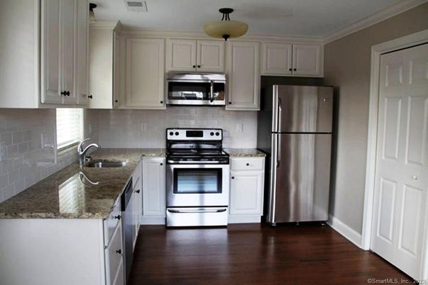 Interior, Kitchen, Pendant Lights, Stainless Steel Appliances, Wood Texture Flooring