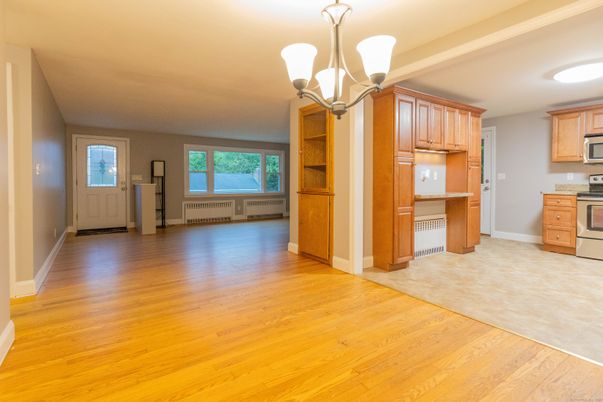 Chandelier, Empty room, Interior, Kitchen, Wood Texture Flooring