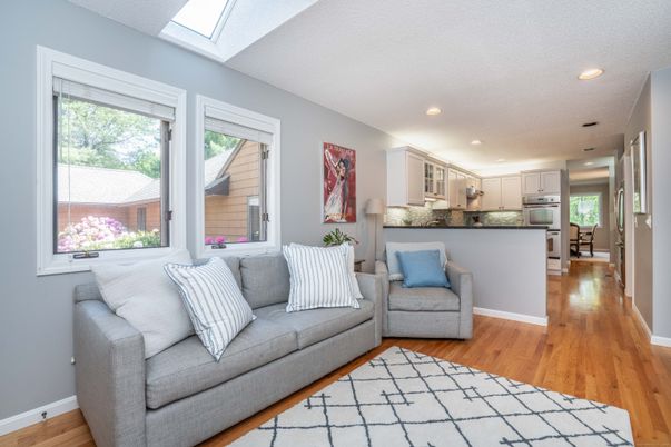 Interior, Kitchen, Living room, Recessed Lighting, Stainless Steel Appliances, Wood Texture Flooring