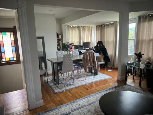 Dining room, Interior, Recessed Lighting, Wood Texture Flooring