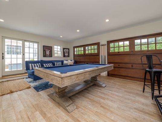 Billiard Table, Game Room, Interior, Recessed Lighting, Wood Texture Flooring