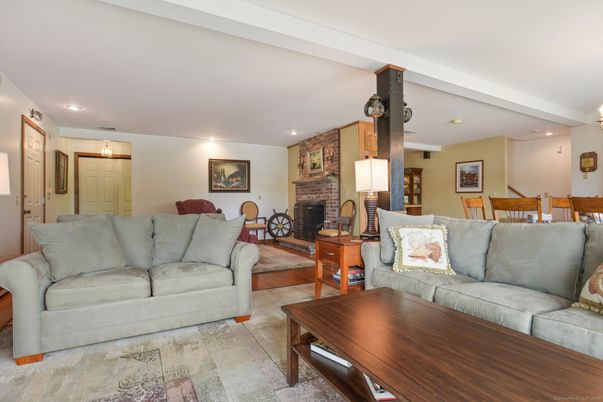 Dining room, Fireplace, Interior, Living room, Recessed Lighting