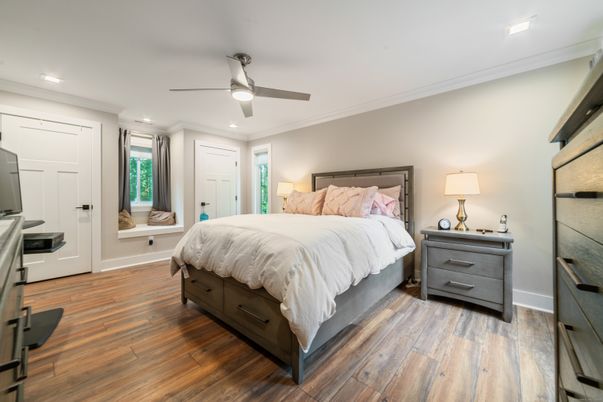 Bedroom, Interior, Recessed Lighting, Wood Texture Flooring
