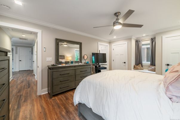 Bedroom, Interior, Recessed Lighting, Wood Texture Flooring