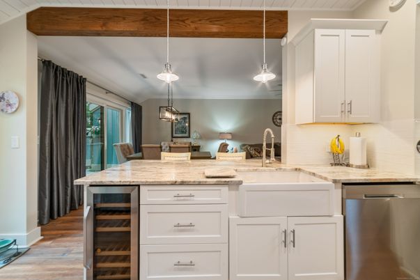 Interior, Kitchen, Pendant Lights, Stainless Steel Appliances, Wood Texture Flooring