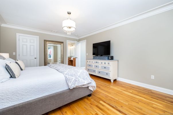 Bedroom, Chandelier, Interior, Wood Texture Flooring