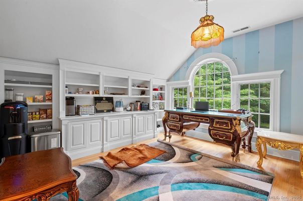 Home Office, Interior, Pendant Lights, Wood Texture Flooring