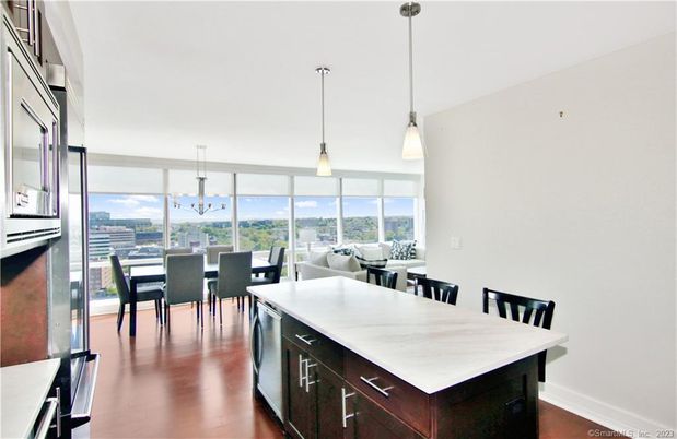 Dining room, Interior, Kitchen, Pendant Lights, Wood Texture Flooring