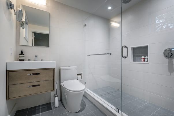 Bathroom, Glass Shower, Interior, Recessed Lighting