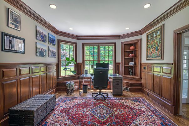 Home Office, Interior, Recessed Lighting, Wood Texture Flooring