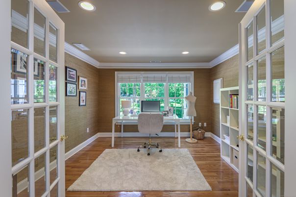 Home Office, Interior, Recessed Lighting, Wood Texture Flooring