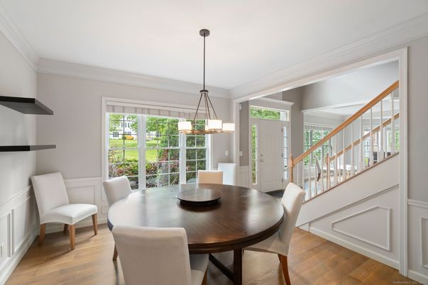 Chandelier, Dining room, Interior, Pendant Lights, Wood Texture Flooring