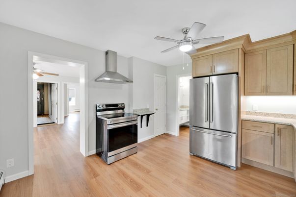 Interior, Kitchen, Stainless Steel Appliances, Wood Texture Flooring