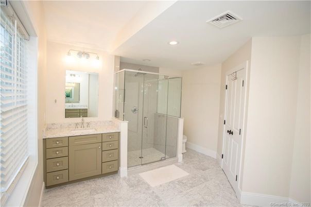 Bathroom, Glass Shower, Interior, Marble, Recessed Lighting
