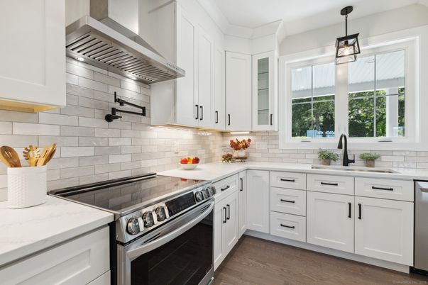 Interior, Kitchen, Pendant Lights, Stainless Steel Appliances, Wood Texture Flooring