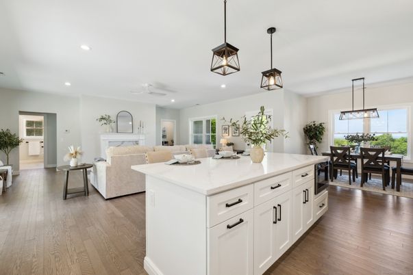 Dining room, Interior, Kitchen, Living room, Pendant Lights, Recessed Lighting, Wood Texture Flooring