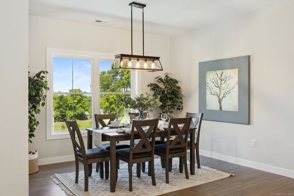 Dining room, Interior, Pendant Lights, Wood Texture Flooring