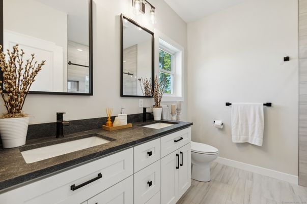 Bathroom, Dual Sink Vanities, Interior, Wood Texture Flooring