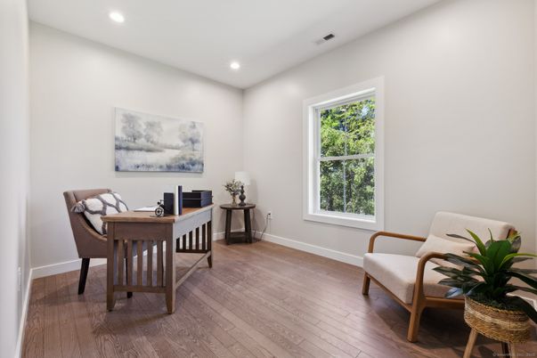 Home Office, Interior, Recessed Lighting, Wood Texture Flooring