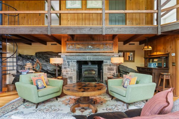 Fireplace, Interior, Living room, Wood Texture Flooring, Wooden Walls
