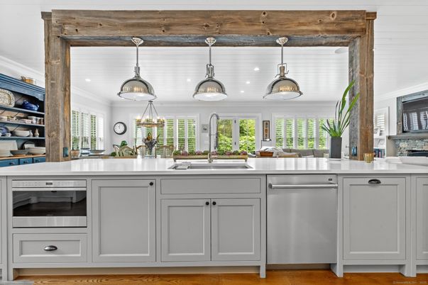 Interior, Kitchen, Pendant Lights, Recessed Lighting, Wood Texture Flooring