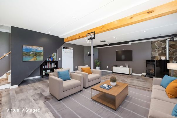 Fireplace, Interior, Living room, Recessed Lighting, Wooden Beams, Wood Texture Flooring