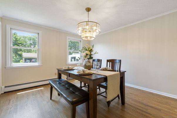 Chandelier, Dining room, Interior, Wood Texture Flooring
