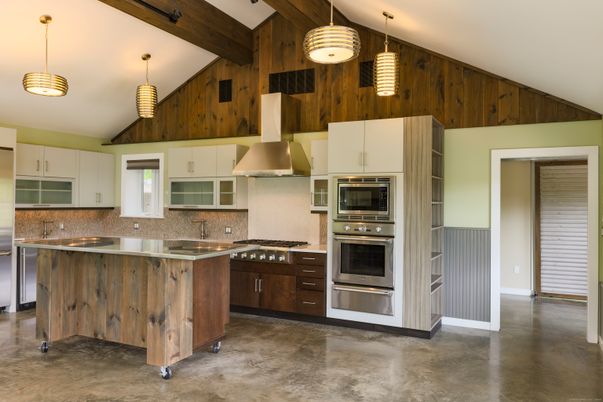 Interior, Kitchen, Pendant Lights, Stainless Steel Appliances, Wooden Beams
