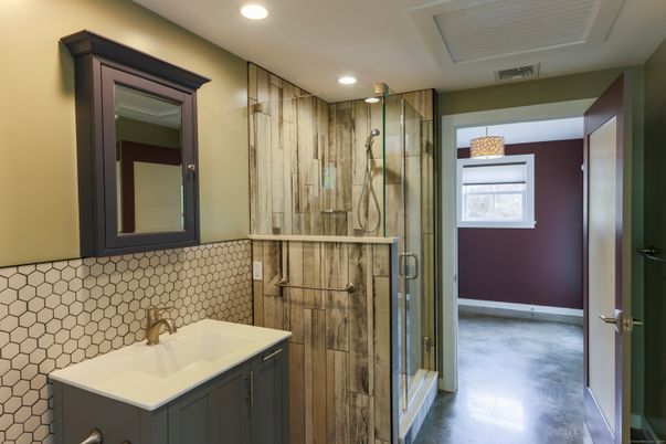Bathroom, Glass Shower, Interior, Recessed Lighting