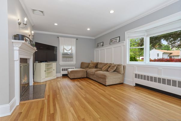 Fireplace, Interior, Recessed Lighting, Wood Texture Flooring