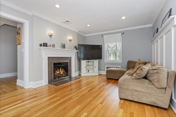 Fireplace, Interior, Recessed Lighting, Wood Texture Flooring