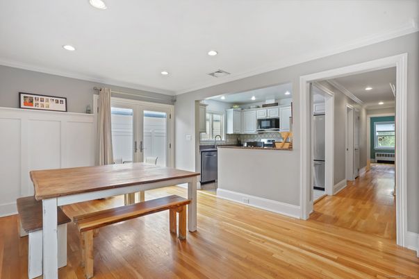 Interior, Kitchen, Recessed Lighting, Wood Texture Flooring