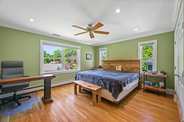Bedroom, Home Office, Interior, Recessed Lighting, Wood Texture Flooring