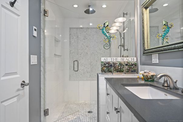 Bathroom, Glass Shower, Interior, Recessed Lighting