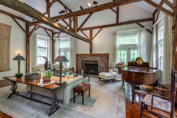 Fireplace, Interior, Living room, Piano, Wooden Beams, Wood Texture Flooring