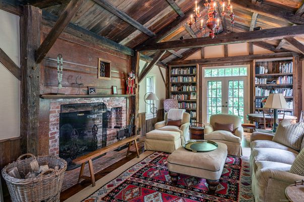 Chandelier, Fireplace, Interior, Living room, Wooden Beams, Wooden Ceilings, Wood Texture Flooring