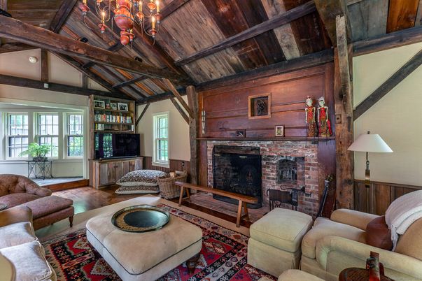 Chandelier, Fireplace, Interior, Living room, Wooden Beams, Wooden Ceilings, Wood Texture Flooring
