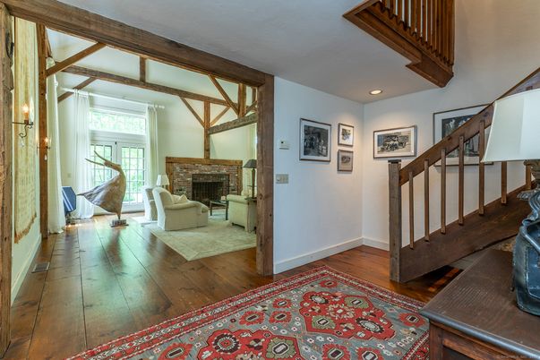 Fireplace, Interior, Recessed Lighting, Wood Texture Flooring