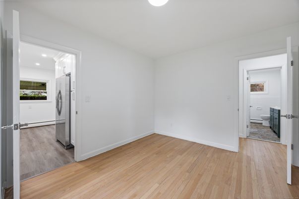 Empty room, Interior, Kitchen, Recessed Lighting, Wood Texture Flooring