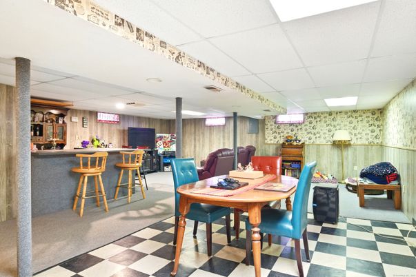 Dining room, Interior, Recessed Lighting, Wooden Walls