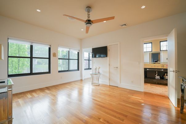 Bathroom, Empty room, Interior, Recessed Lighting, Wood Texture Flooring