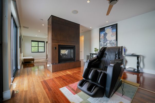 Fireplace, Interior, Recessed Lighting, Wood Texture Flooring