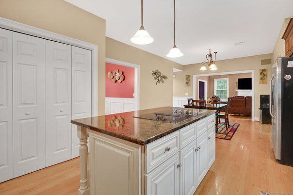 Dining room, Interior, Pendant Lights, Wood Texture Flooring