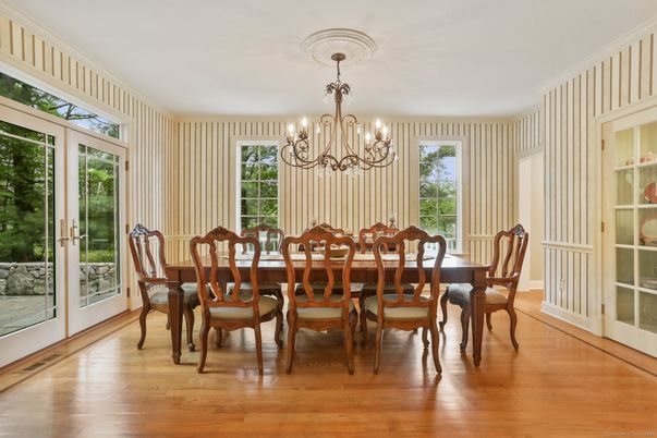 Chandelier, Dining room, Interior, Wood Texture Flooring