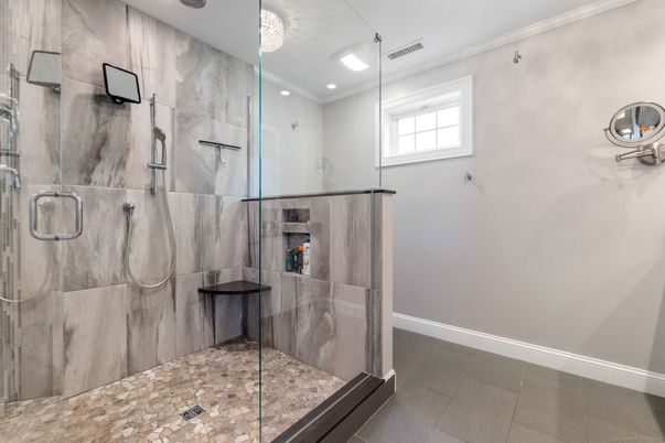 Bathroom, Glass Shower, Interior, Recessed Lighting